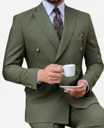 Men's Double Breasted Two Piece Green Suit