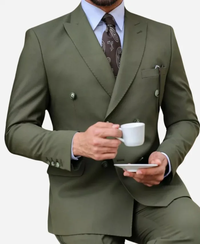 Men's Double Breasted Two Piece Green Suit