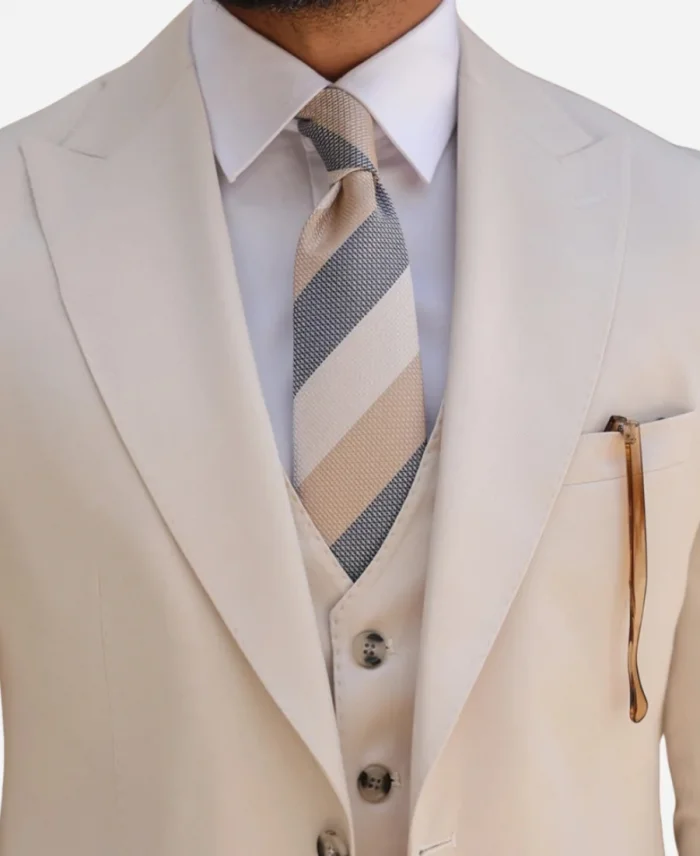 Men's Formal Three Piece Cream Slim Fit Suit For Sale