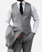 Men's Light Grey Three Piece Formal Suit For Sale