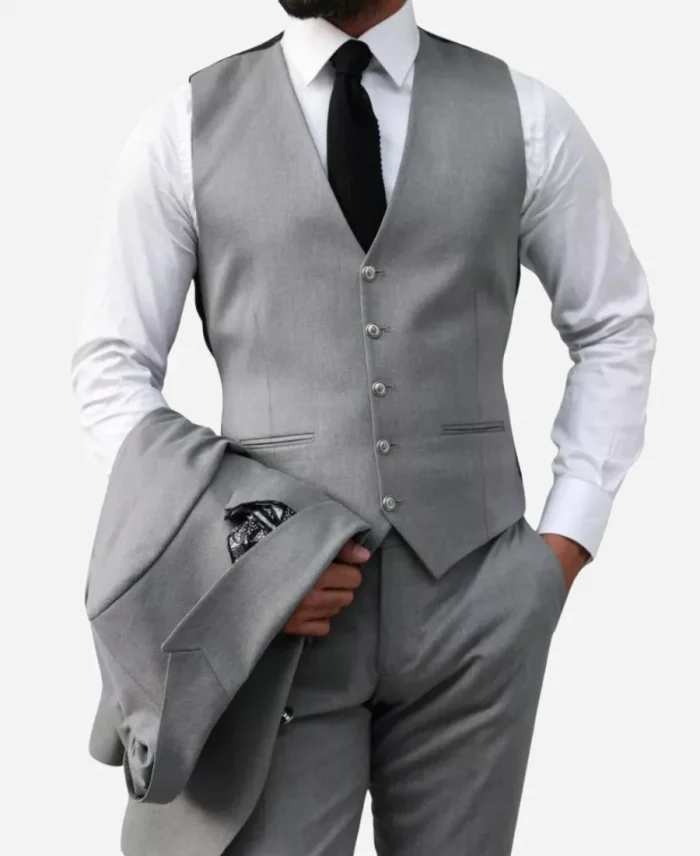 Men's Light Grey Three Piece Formal Suit For Sale
