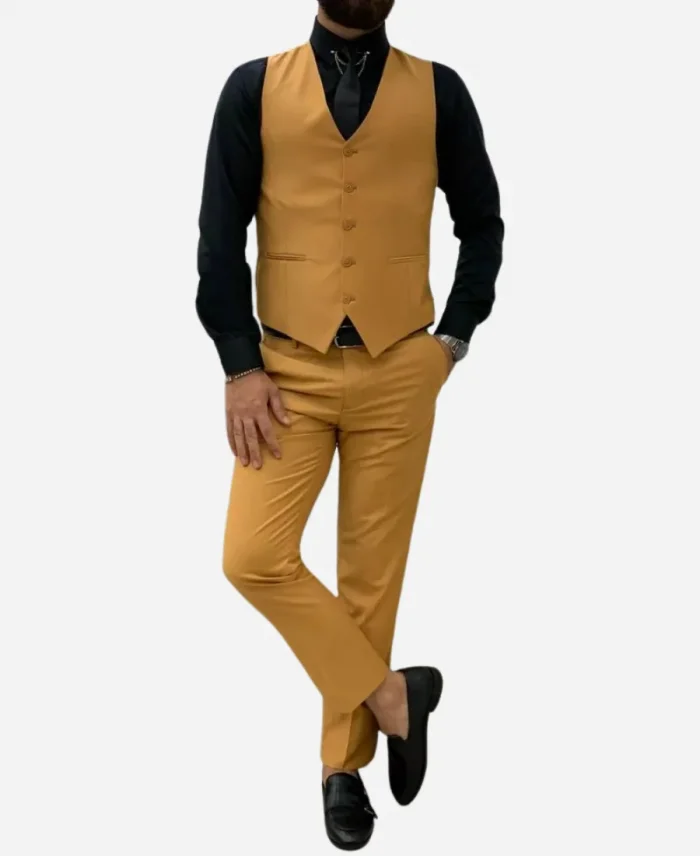 Men's Mustard Peak Lapel Three Piece Suit
