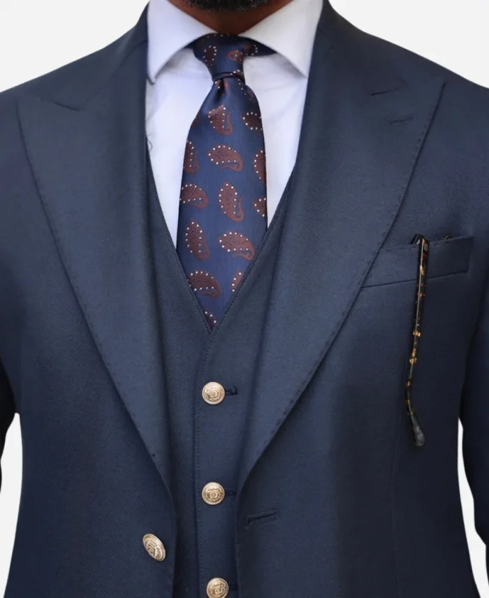 Men's Navy Blue Formal 3 Piece Wedding Suit For Sale