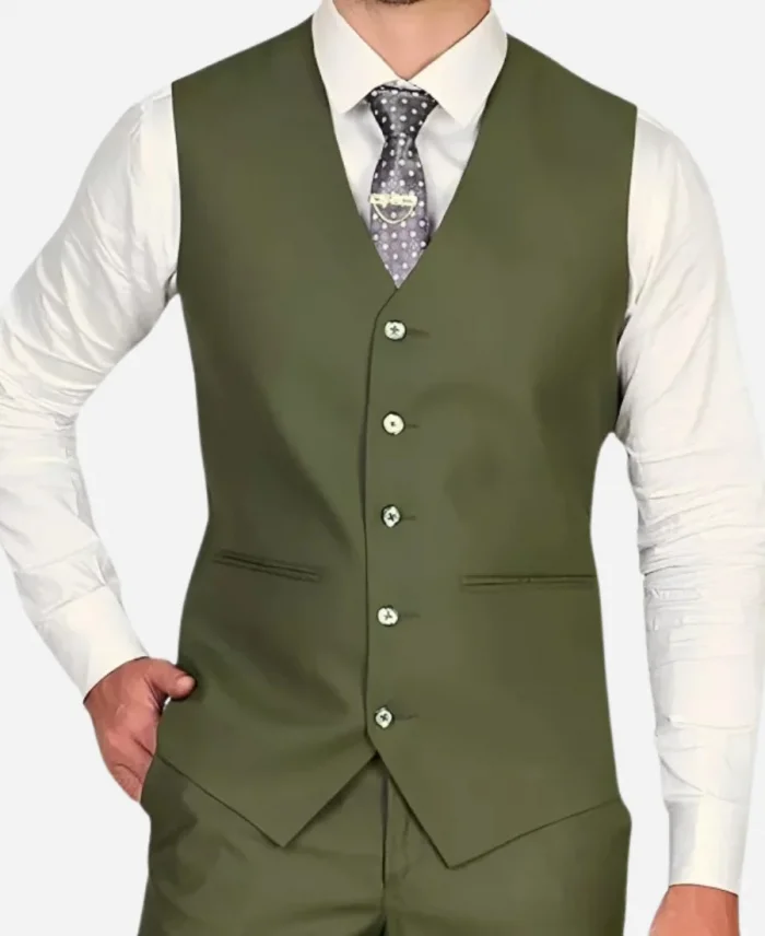 Men's Olive Green Slim Fit Three Piece Suit