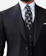 Men’s Peak Lapel Three Piece Black Suit