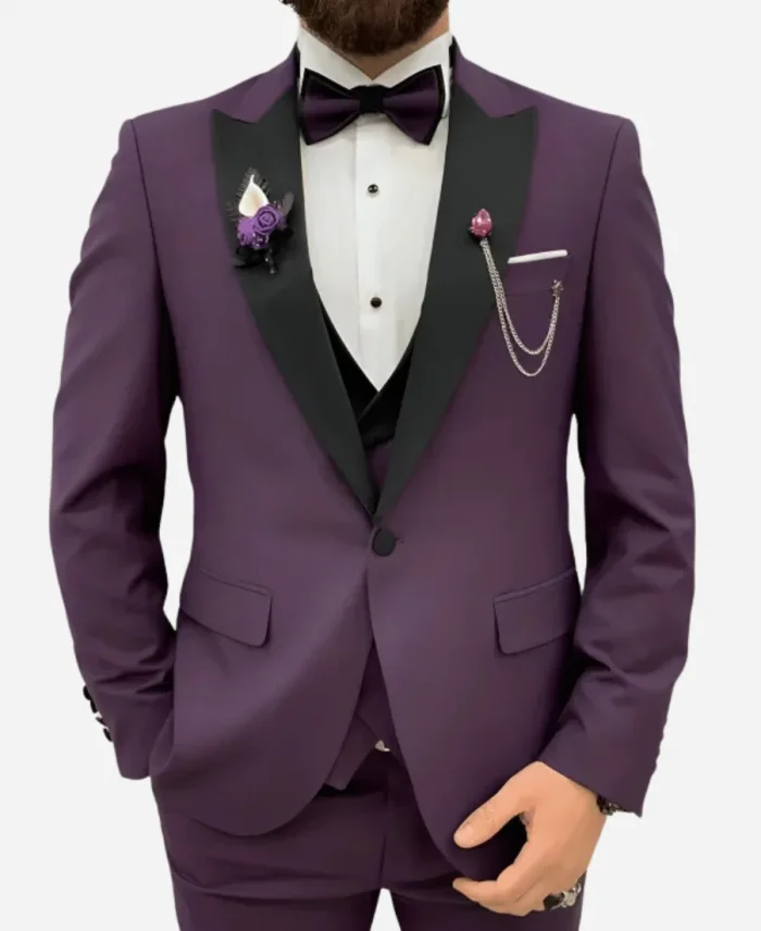 Men's Purple Three Piece Wedding Suit