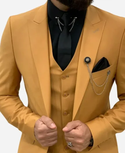 Men's Slim Fit 3 Piece Mustard Suit