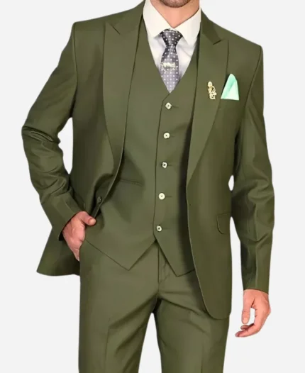 Men's Slim Fit 3 Piece Olive Green Suit