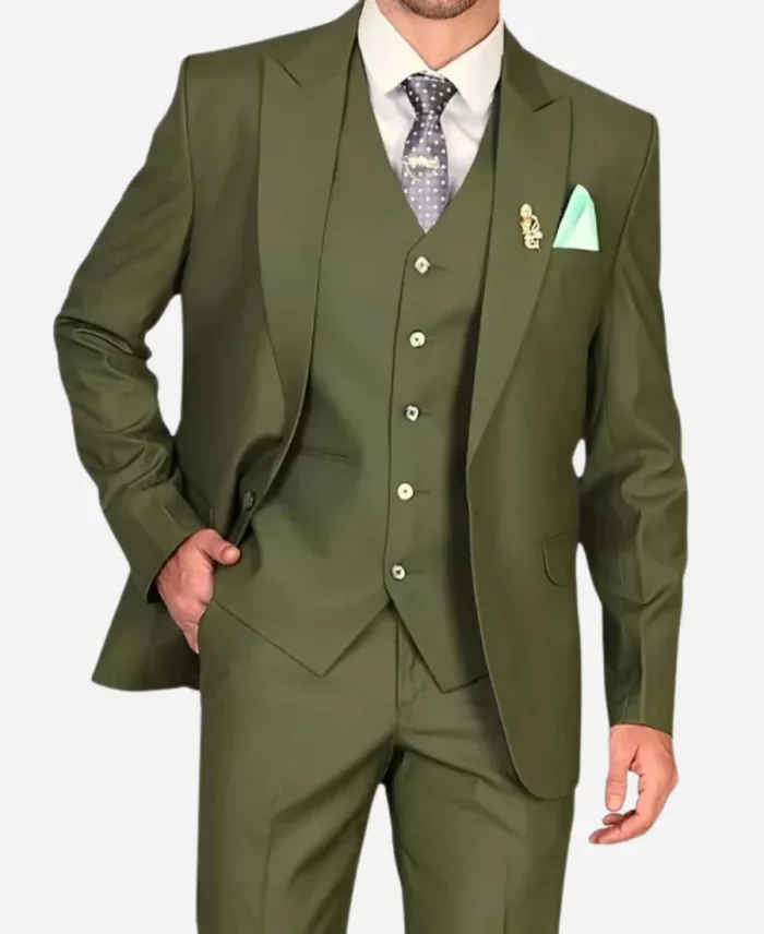 Men's Slim Fit 3 Piece Olive Green Suit