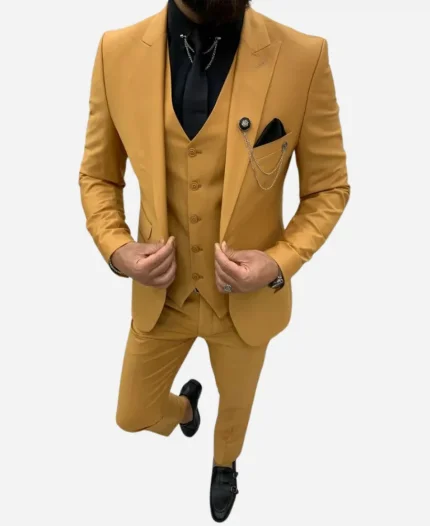 Men's Slim Fit Three Piece Mustard Suit