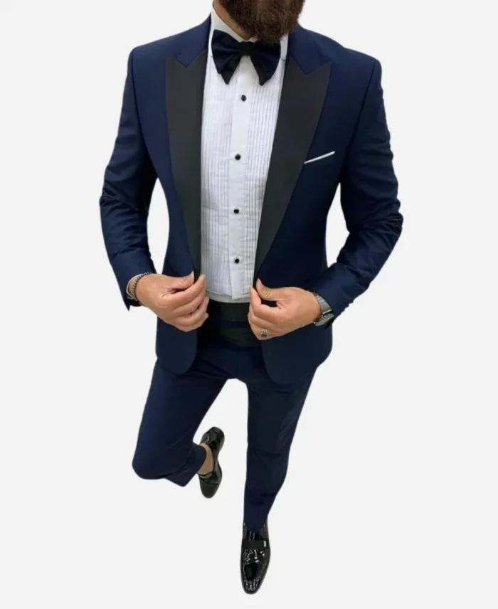 Men's Slim Fit Two Piece Navy Blue Wedding Tuxedo Suit For Sale
