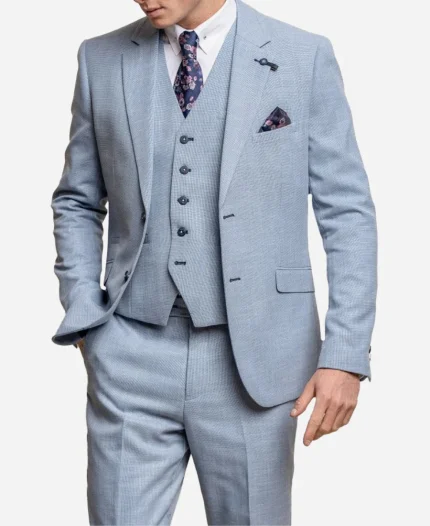 Men's Three Piece Aqua Blue Formal Suit
