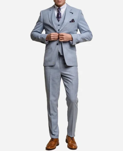 Men's Three Piece Aqua Blue Suit
