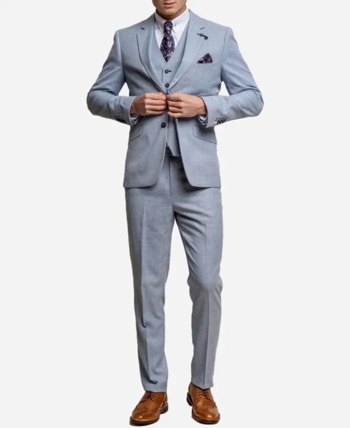 Men's Three Piece Aqua Blue Suit