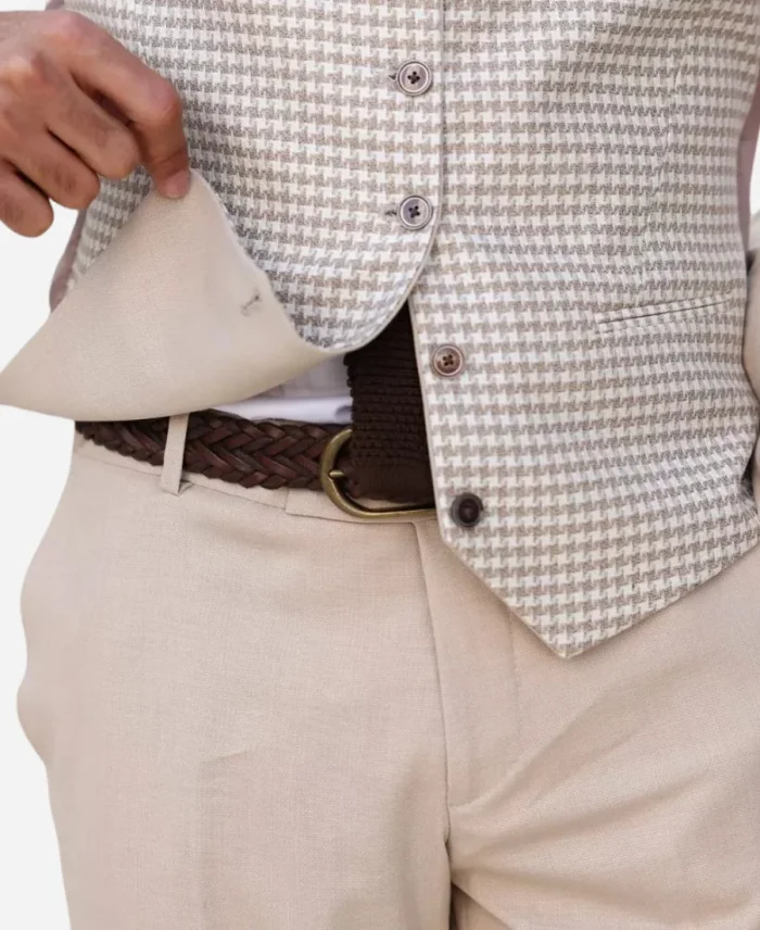 Men's Three Piece Beige Modern Fit Wedding Suit For Sale