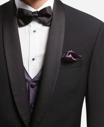 Men's Three Piece Black and Purple Tuxedo Suit For Sale
