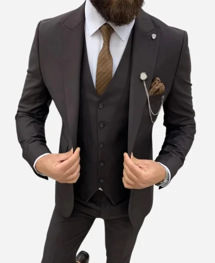 Men's Three Piece Brown Wedding Suit
