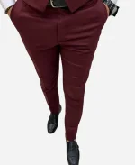 Men’s Three Piece Burgundy Slim Fit Wedding Suit For Sale