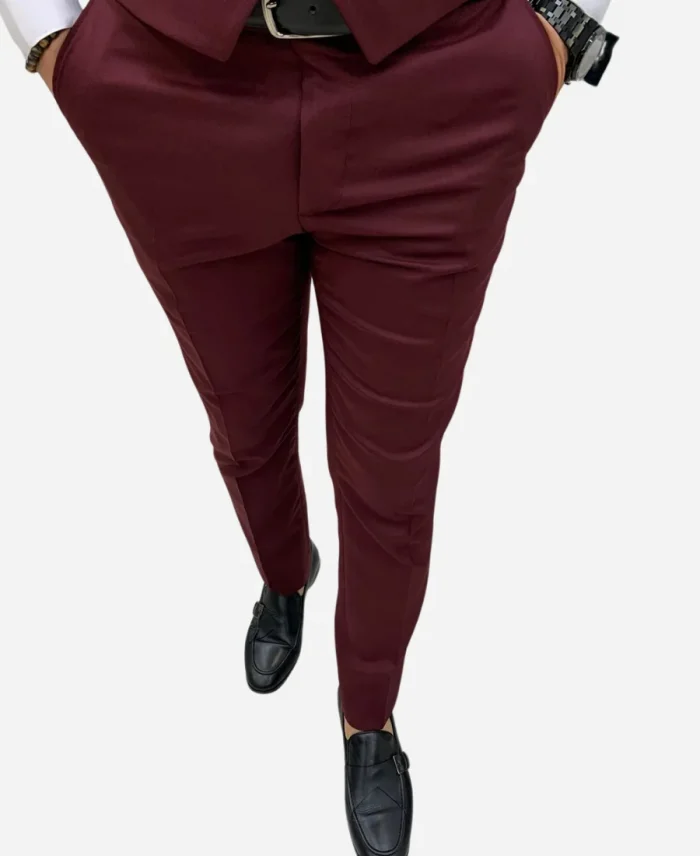 Men’s Three Piece Burgundy Slim Fit Wedding Suit For Sale