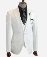 Men’s Three Piece Casual Slim Fit White Tuxedo Suit