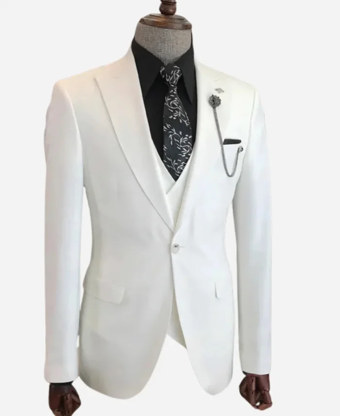 Men’s Three Piece Casual Slim Fit White Tuxedo Suit