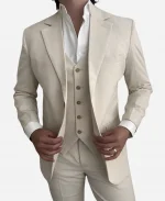 Men's Three Piece Cream Linen Suit