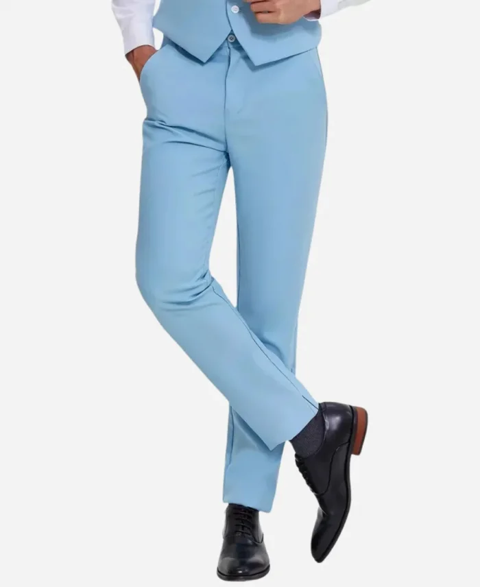 Men's Three Piece Light Blue Casual Wedding Suit For Sale