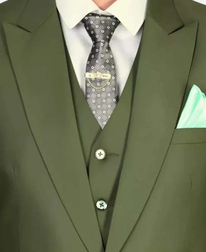 Men's Three Piece Olive Green Slim Fit Tuxedo Suit For Sale