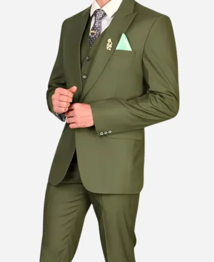 Men's Three Piece Olive Green Suit