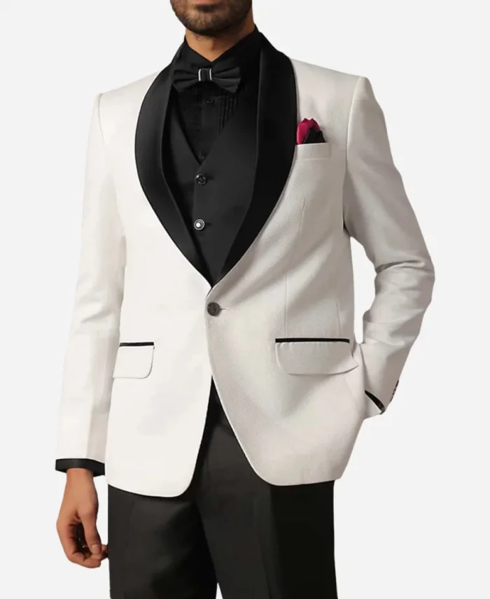 Men's Three Piece White & Black Tuxedo