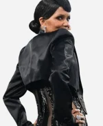 Met Gala 2025 Halle Berry Black Cropped Tuxedo Blazer For Women's