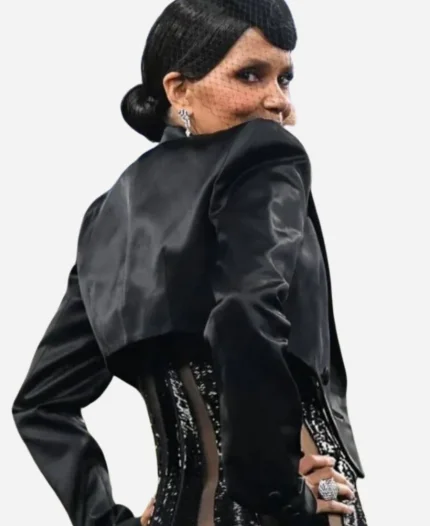 Met Gala 2025 Halle Berry Black Cropped Tuxedo Blazer For Women's