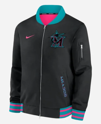 Miami Marlins Nike Black 2025 City Connect Authentic Collection Full-Zip Bomber Jacket