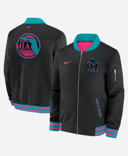Miami Marlins Nike Black 2025 City Connect Bomber Jacket