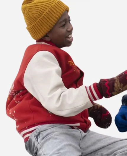 Mikey Trotter Movie 8-Bit Christmas Che Tafari Varsity Red and White Jacket
