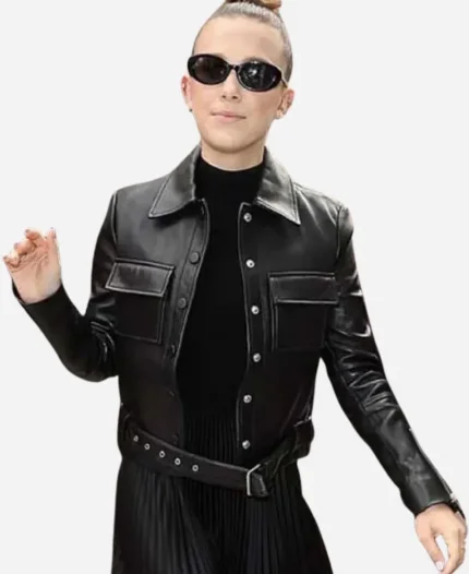 Millie Bobby Brown London Street Black Leather Jacket