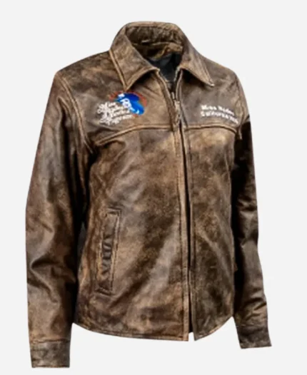 Miss Rodeo America Association 2025 Distressed Brown Leather Jacket