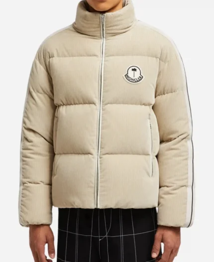 Moncler x Palm Angels Abrolhos Corduroy Short Down Black And Beige Jacket For Sale