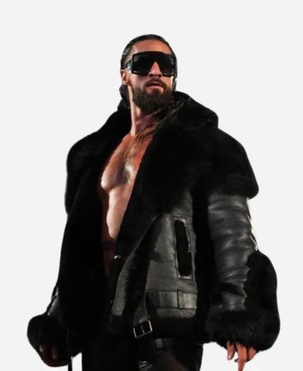 Monday Night RAW Seth Rollins Black Leather Fur Jacket