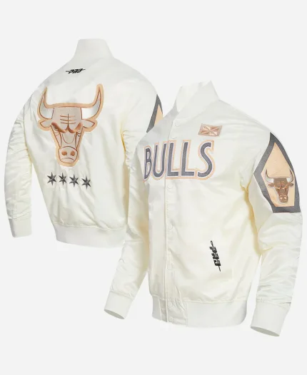 NBA Chicago Bulls 2025 Cream Satin Bomber Jacket