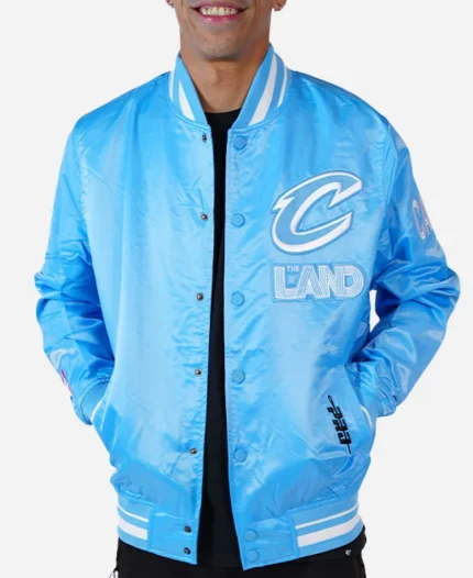 NBA Cleveland Cavaliers 2025 Blue Satin Bomber Jacket