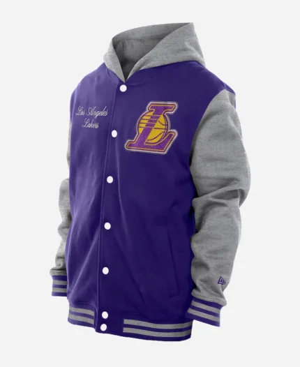 NBA Los Angeles Lakers New Era Purple Full-Snap Hooded Varsity Jacket