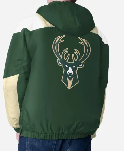 NBA Milwaukee Bucks Green And Cream Charger Half-Zip Jacket