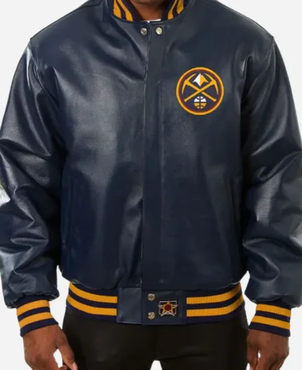 NBA Team Denver Nuggets Blue Leather Jacket