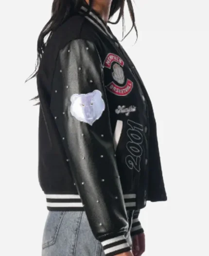 NBA Team Memphis Grizzlies 2025 Black Sparkle Varsity Bomber Jacket For Womens