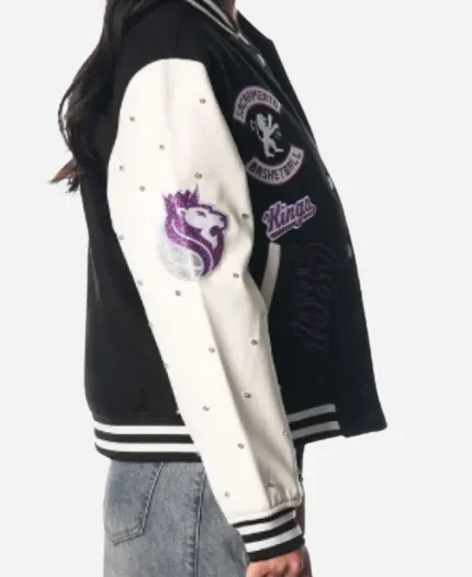 NBA Team Sacramento Kings 2025 Black and White Varsity Sparkle Jacket For Womens