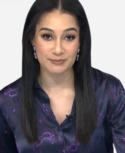 NBC News Daily 2025 Morgan Radford Purple Chain Print Shirt