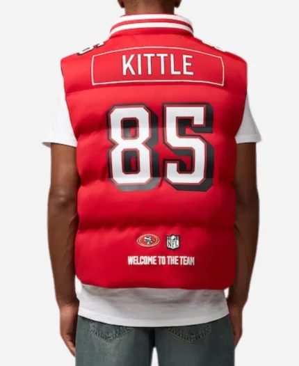 NFL Player 2025 San Francisco 49ers George Kittle Scarlet Red Puffer Vest For Unisex