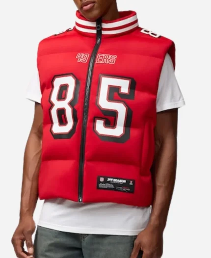 NFL Player George Kittle Scarlet Red Puffer Vest