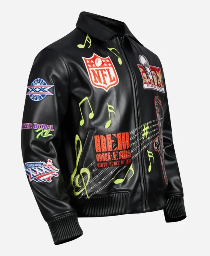 NFL Super Bowl LIX 2025 New Orleans Birth Place Of Jazz Black Leather Jacket
